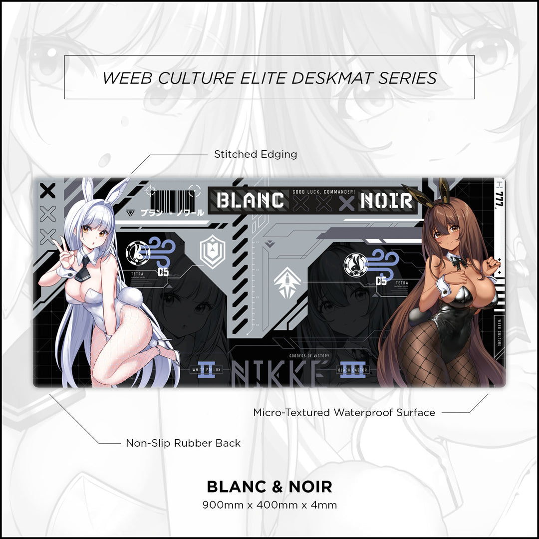 Black and White Bunny Waifu Elite Gaming Desk Mat